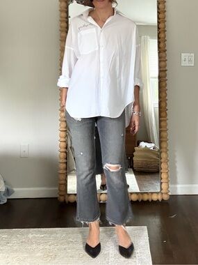 Post LA Adaptation Crop Kick Flare Distressed Black Jeans